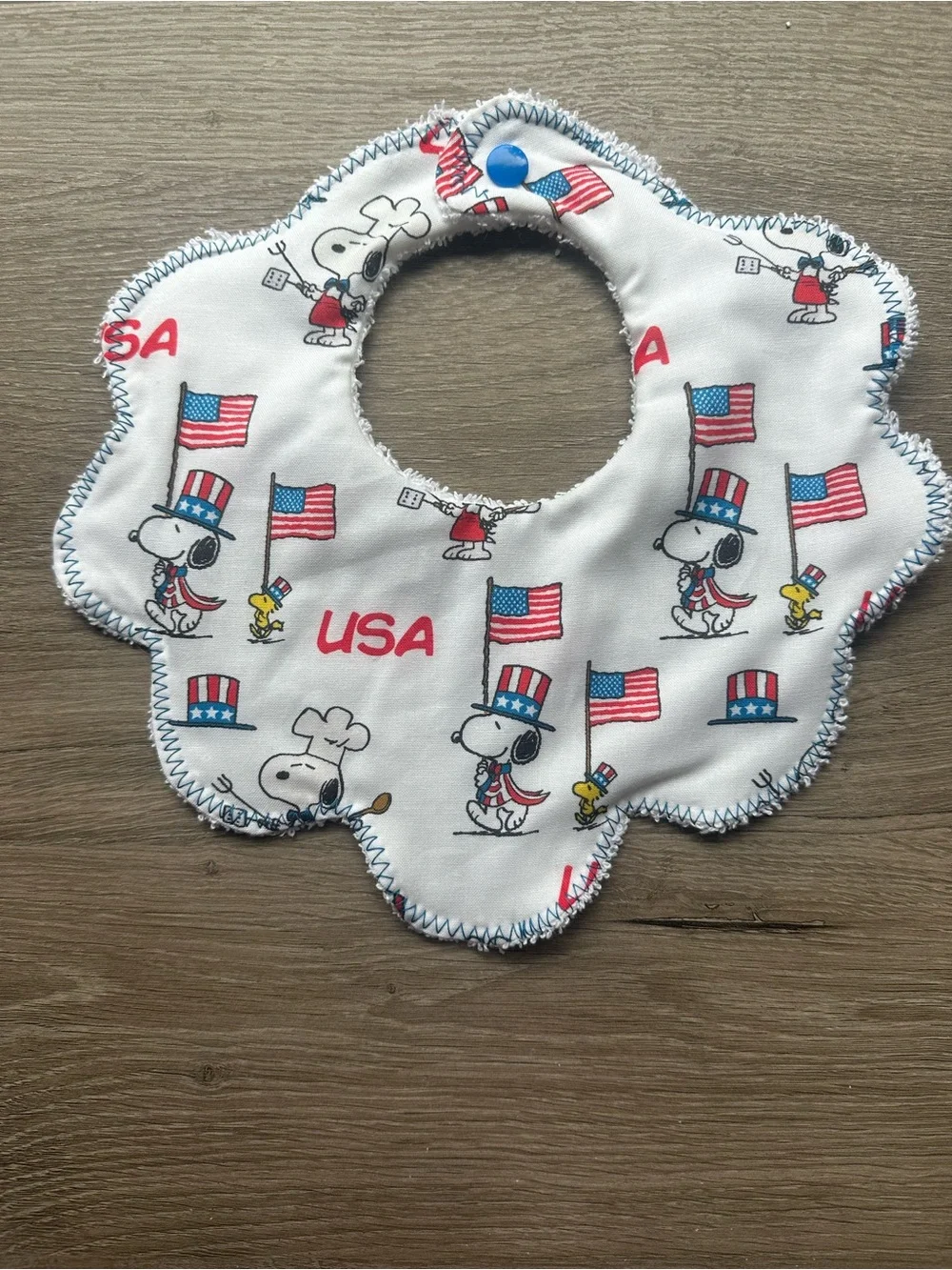 USA Flag Snoopy Baby Bib - Red, White & Blue